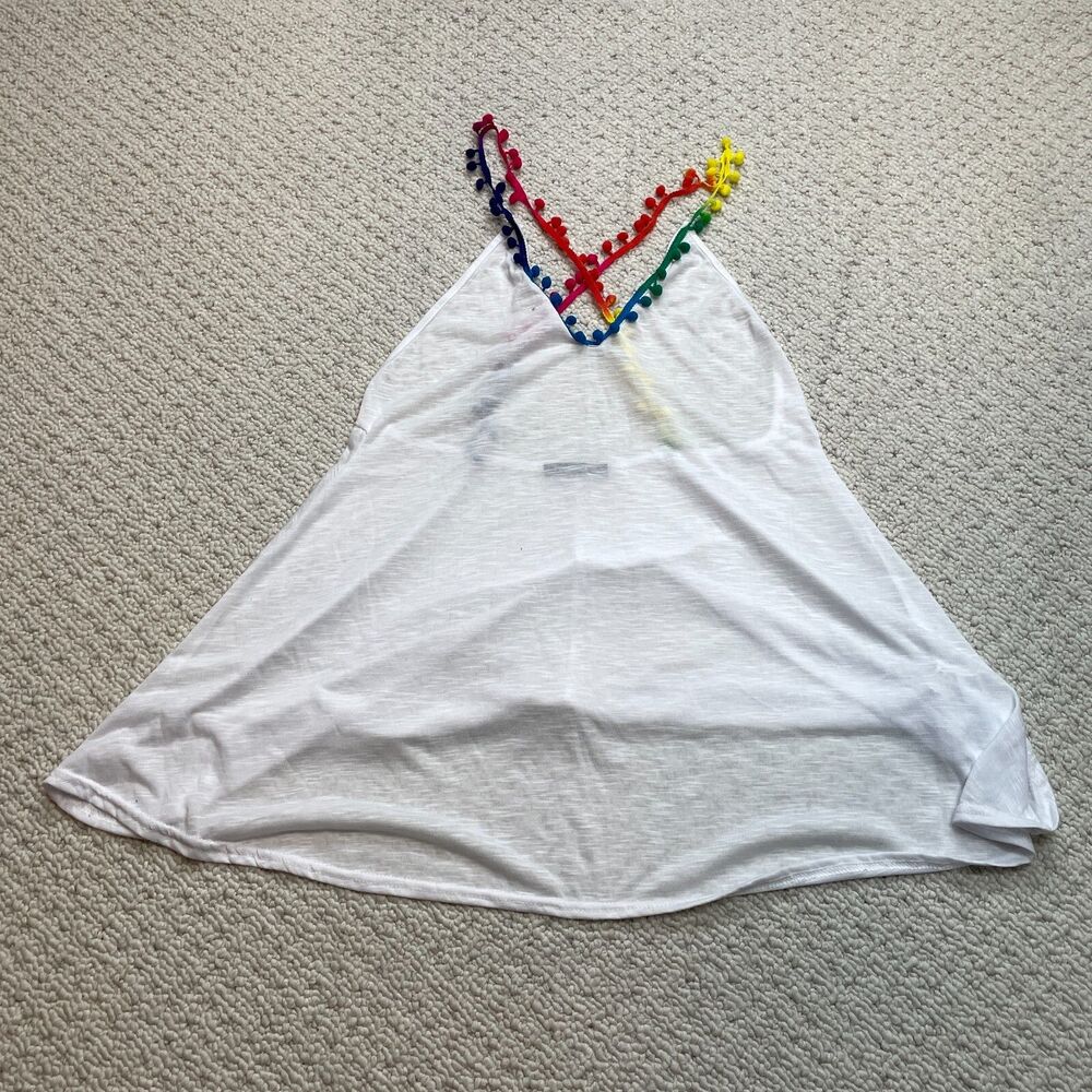 Boohoo Tank Top Shirt Womens Medium White with Colorful Straps Backless Soft